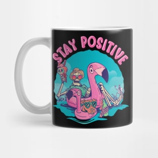 Funny Stay Positive Skeleton at the Beach Motivational Mug